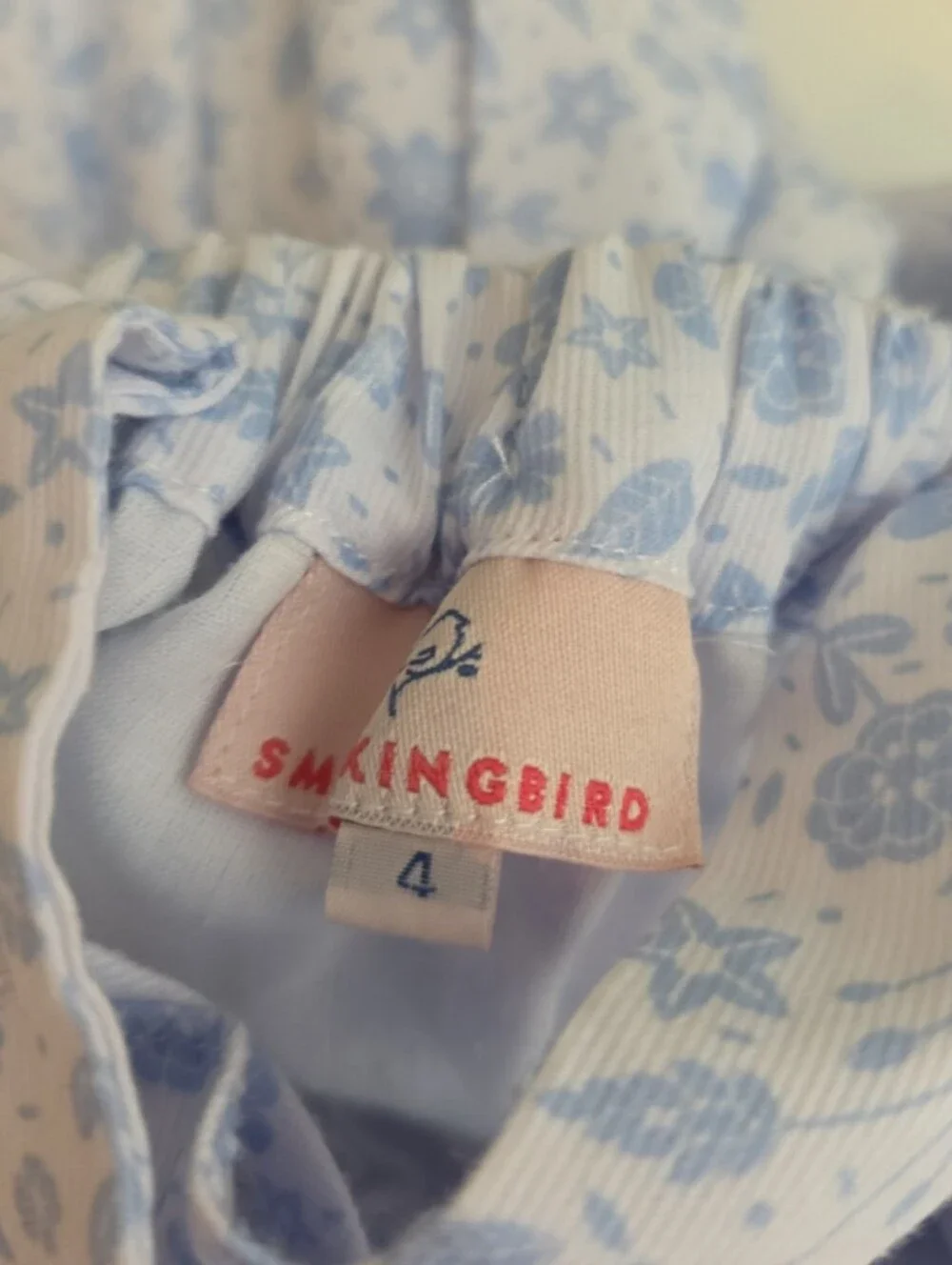 Smockingbird 4 Or 4t Light Blue Floral Ruffle Sleeve Pinafore Dress Smocked Like